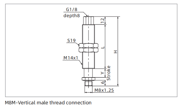 Dimensions Small and Light Level Compensator M8M-Vertical Male Thread Connection
