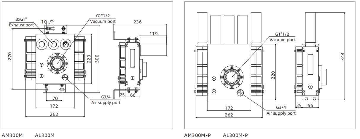 AM Series Multistage Vacuum Generator Dimensions