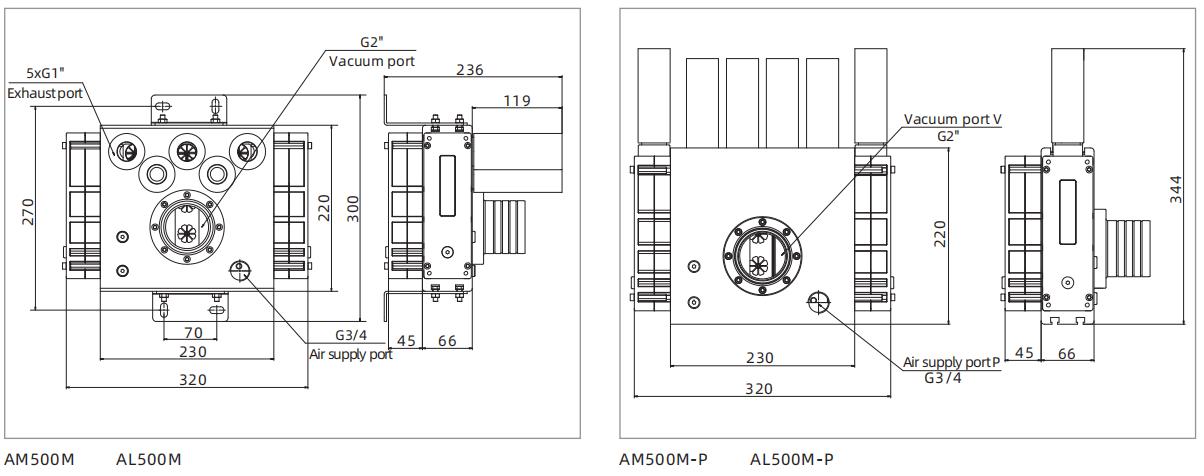 AM Series Multistage Vacuum Generator Dimensions