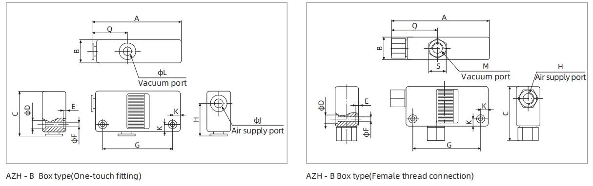 Azh Series Basic Vacuum Generator Dimensions