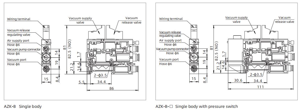 AZK Integrated Vacuum Generator Dimensions