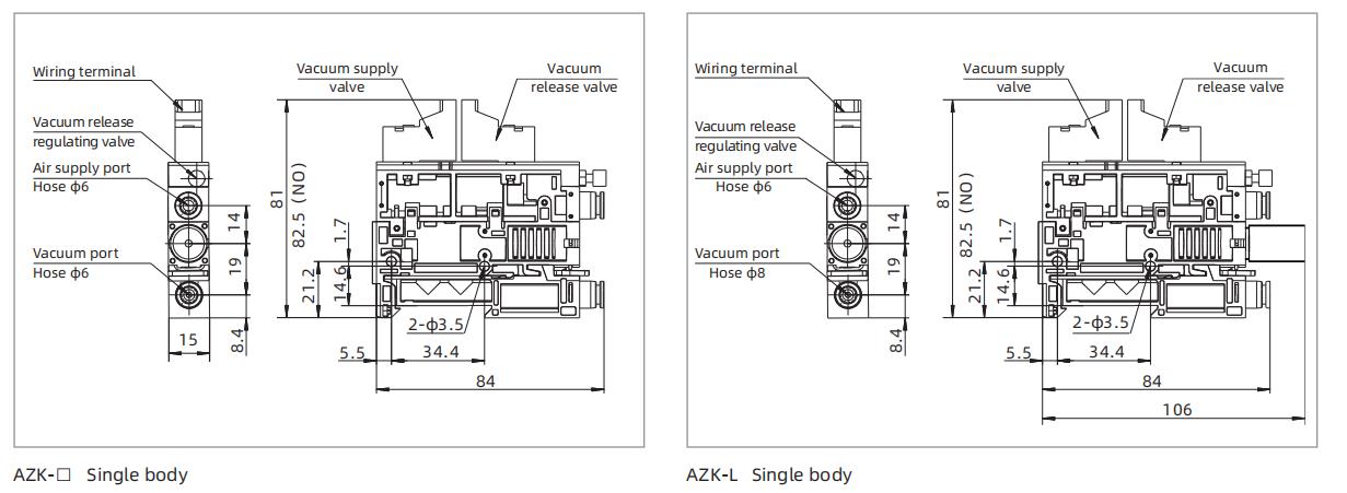 AZK Integrated Vacuum Generator Dimensions
