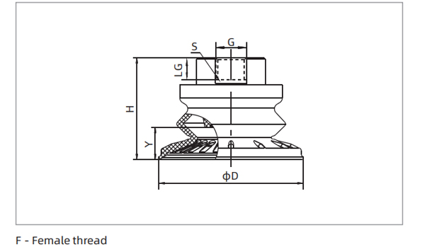 Dimensions 1.5 Bellows Suction Cup Special for Metal Sheet F-Female Thread