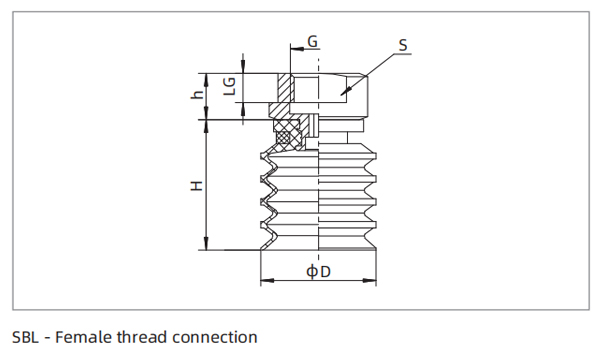 Dimensions 4.5 Bellows Suction Cup SBL-Female Thread Connection