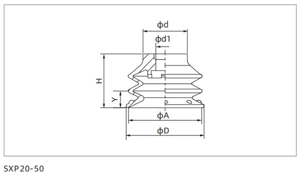 Dimensions PU Bellows Suction Cup SXP20-50