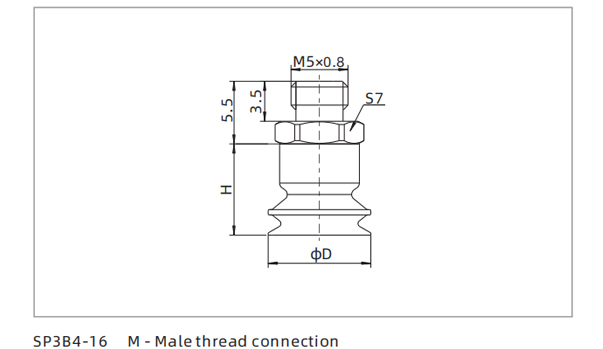 Dimensions Suction Cup SP3B4-16 M-Male Thread Connection