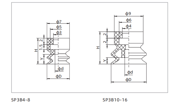 Dimensions Suction Cup SP3B4-8