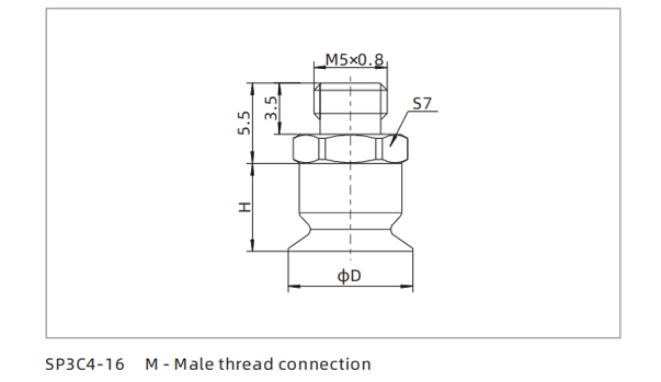 Dimensions Suction Cup SP3C4-16 M-Male Thread Connection