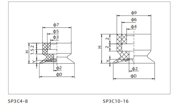 Dimensions Suction Cup SP3C4-8