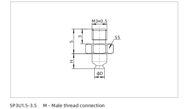 Dimensions Suction Cup SP3U1.5-3.5 M-Male Thread Connection