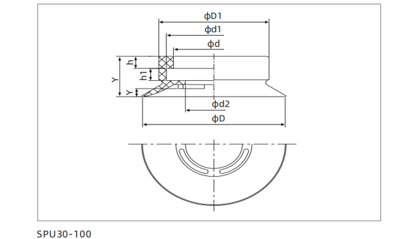 Dimensions Swivel Flat Suction Cup SPU30-100