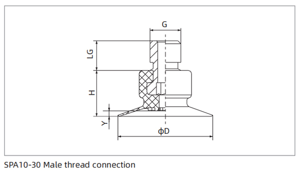 Dimensions Thin Lip Flat Suction Cup SPA10-30 Male Thread Connection