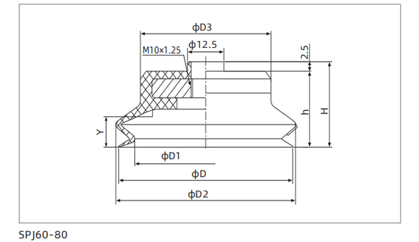 Dimensions Bellows Suction Cup SPJ60-80