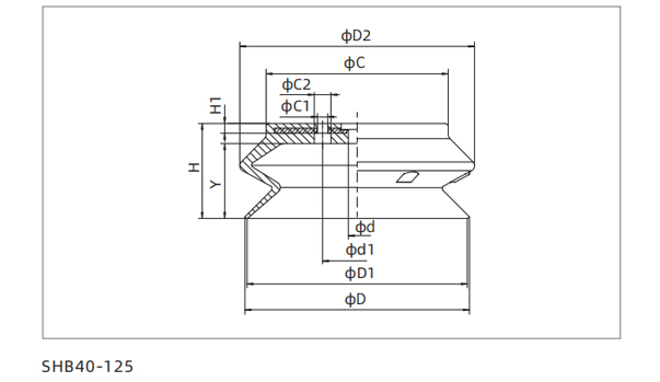 Dimensions Heavy Load Bellows Suction Cup SHB40-125