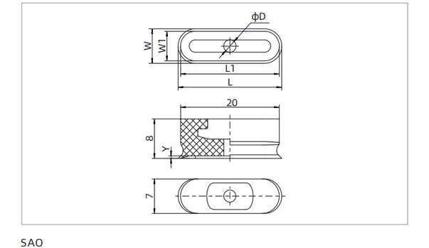 Dimensions Oval Flat Suction Cup SAO SAO4×20-SAO8×20