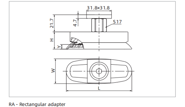 Dimensions Oval Flat Suction Cup Special for Long and Narrow Objects RA-Rectangular Adapter