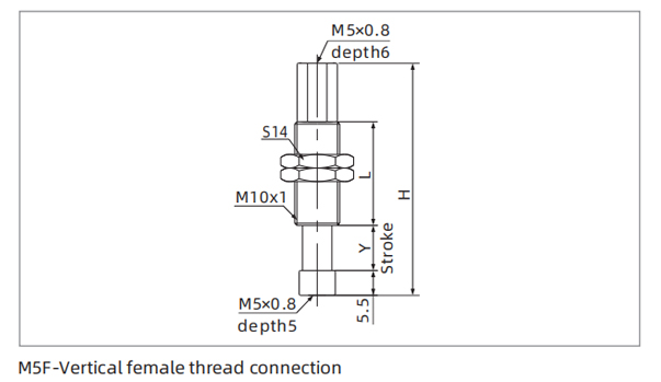 Dimensions Small and Light Level Compensator M5F-Vertical Female Thread Connection