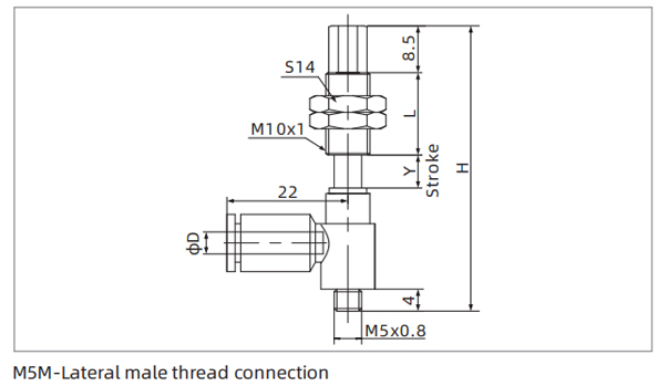 Dimensions Small and Light Level Compensator M5M-Lateral Male Thread Connection PSPE Series
