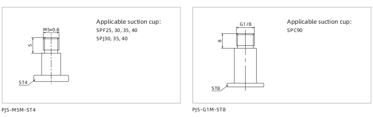 Dimensions PJS Series Fitting for Suction Cup ST4 ST8