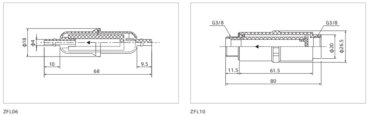 Dimensions ZFL Series Inline Vacuum Filter