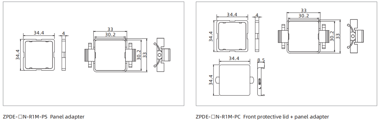 Dimensions ZPDE Series High-precision Digital Pressure Switch ZPDE-N-R1M-PS Panel Adapter